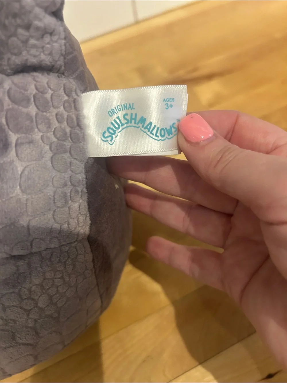 Squishmallows Gray Plush Chuey with Teal Logo Tag